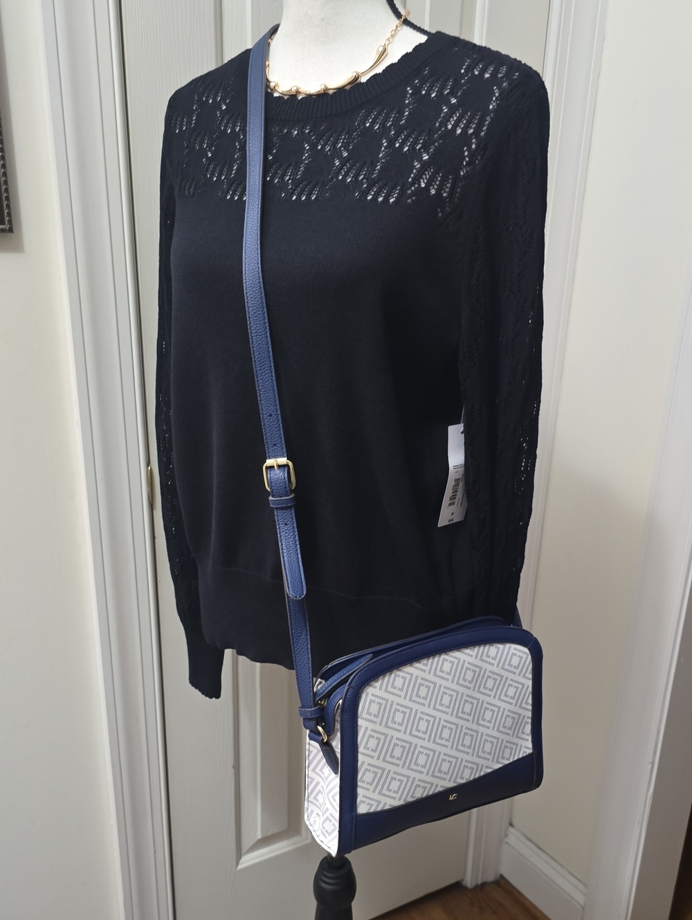Liz Claiborne Brand Structured Navy and White Crossbody Bag